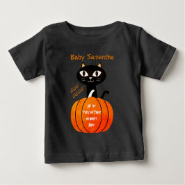Cute Orange and Black Cat Pumpkin My 1st Halloween ベビーTシャツ