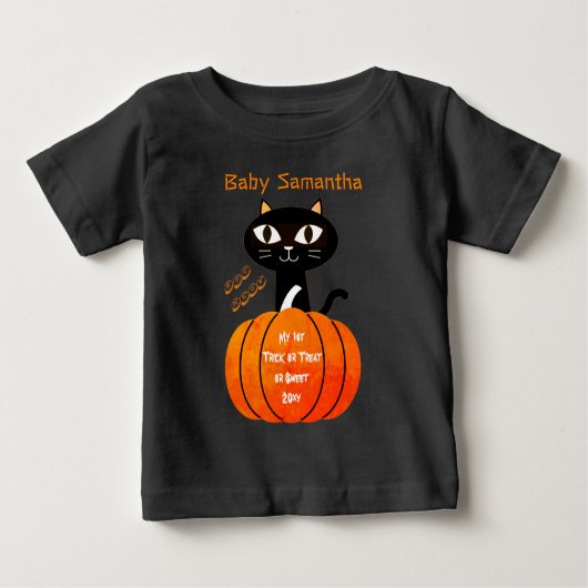 Cute Orange and Black Cat Pumpkin My 1st Halloween ベビーTシャツ (正面)