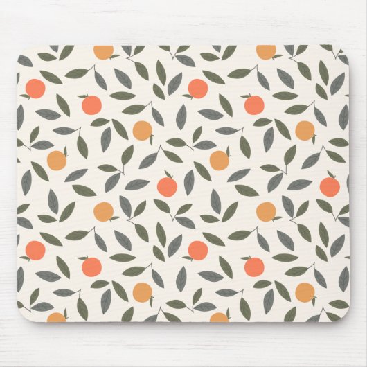 Cute Orange and Leaves Pattern マウスパッド (正面)