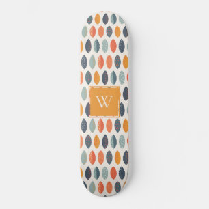 Cute Orange Blue Leafy Botanical Monogram Pattern スケートボード