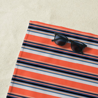 Cute orange blue stripes ビーチタオル