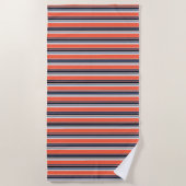 Cute orange blue stripes ビーチタオル (正面)