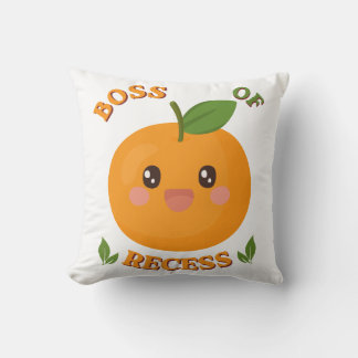 Cute Orange "Boss of Recess" Kids Throw Pillow クッション