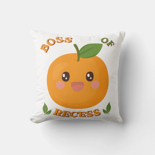 Cute Orange "Boss of Recess" Kids Throw Pillow クッション (正面)