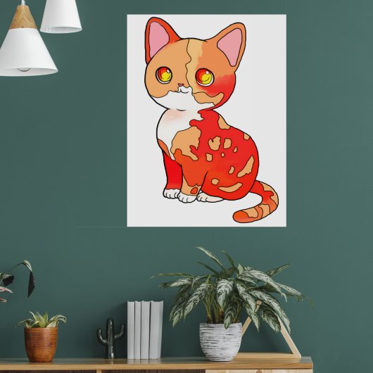Cute Orange Calico Cat Cartoon Adorable Kitty ポスター (リビング1)