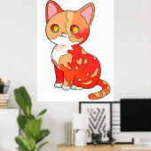 Cute Orange Calico Cat Cartoon Adorable Kitty ポスター (ホームオフィス)