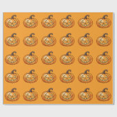 Cute Orange Cartoon Pumpkin Halloween Pattern ラッピングペーパー (フラット)
