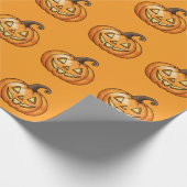 Cute Orange Cartoon Pumpkin Halloween Pattern ラッピングペーパー (角)