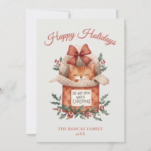 Cute Orange Cat Do Not Open Until Christmas シーズンカード (正面)