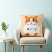 Cute Orange Cat Holding a Blank Signboard クッション (椅子)