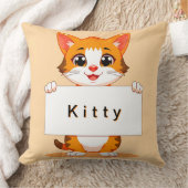 Cute Orange Cat Holding a Blank Signboard クッション (ブランケット)