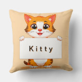 Cute Orange Cat Holding a Blank Signboard クッション (裏面)