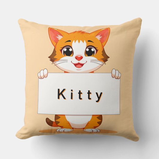 Cute Orange Cat Holding a Blank Signboard クッション (正面)