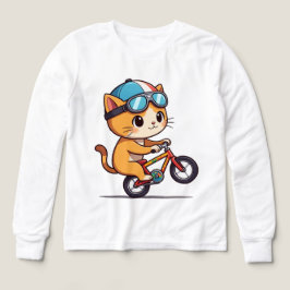 Cute Orange Cat Riding a Bicycle Kids T-Shirt