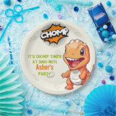 Cute Orange Dinosaur Birthday Party Paper Plates ペーパープレート (パーティー)