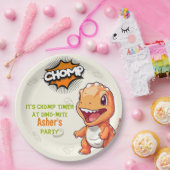 Cute Orange Dinosaur Birthday Party Paper Plates ペーパープレート (パーティー)