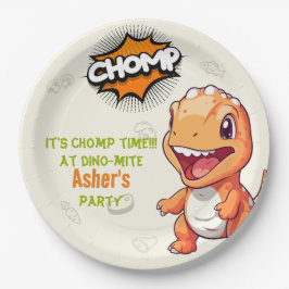 Cute Orange Dinosaur Birthday Party Paper Plates ペーパープレート