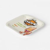 Cute Orange Dinosaur Birthday Party Square ペーパープレート (傾斜あり)