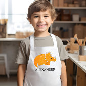 Cute Orange Dinosaur Personalized 子供用エプロン