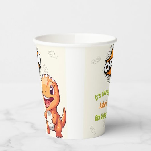 Cute Orange Dinosaur T-Rex 紙コップ (左)