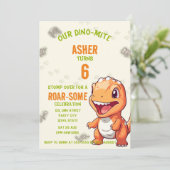 Cute Orange Dinosaur T-Rex Birthday Invite 招待状 (スタンド正面)