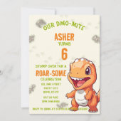 Cute Orange Dinosaur T-Rex Birthday Invite 招待状 (正面)
