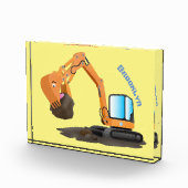 Cute orange excavator digger cartoon フォトブロック (右)
