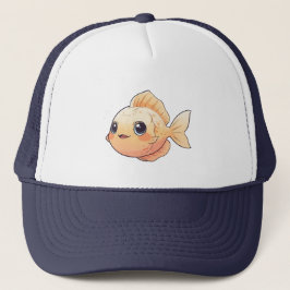Cute Orange Fish Drawing in Cartoon Style キャップ