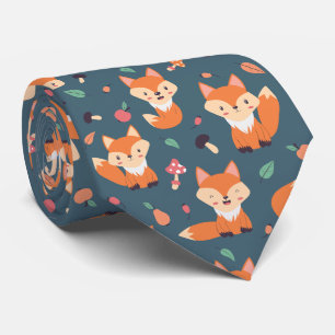 Cute Orange Fox Animal Pattern ネクタイ