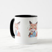 Cute Orange Fox Drinking Juice Mug – Fun Animal Lo マグカップ (正面左)