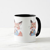 Cute Orange Fox Drinking Juice Mug – Fun Animal Lo マグカップ (正面右)