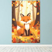 Cute orange fox in autumn forest nursery forest ar キャンバスプリント (インサイチュ (ウッドフロア))