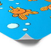 Cute orange goldfish on blue cartoon illustration ポスター (角)