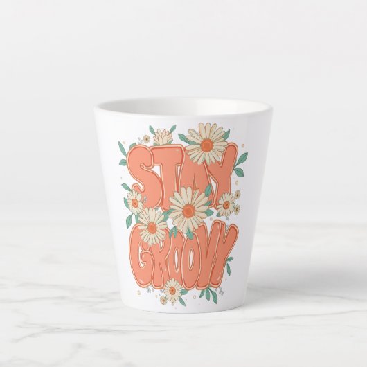 Cute Orange Hippie Typography カフェラテマグ (正面)