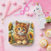 Cute Orange Kitten Among Sunflowers ペーパープレート (パーティー)