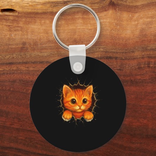 Cute Orange Kitten Cracks Mug Wall Funny Cat Lover キーホルダー (正面)