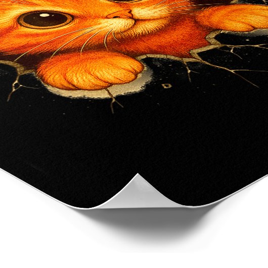 Cute Orange Kitten Cracks Mug Wall Funny Cat Lover ポスター (角)