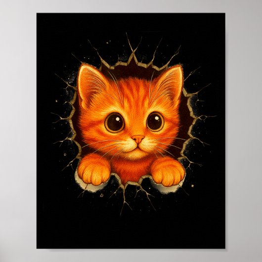 Cute Orange Kitten Cracks Mug Wall Funny Cat Lover ポスター (正面)