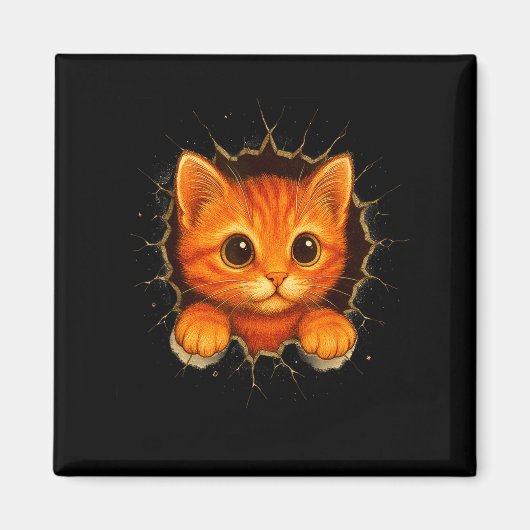 Cute Orange Kitten Cracks Mug Wall Funny Cat Lover マグネット (正面)