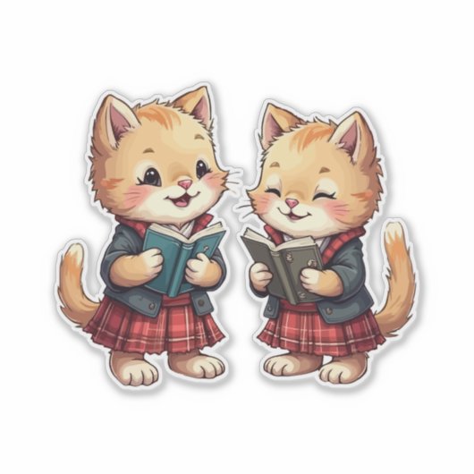 Cute Orange Kitties Reading Burns Night Poetry シール (正面)