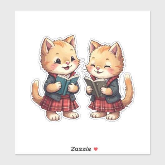 Cute Orange Kitties Reading Burns Night Poetry シール (シート)