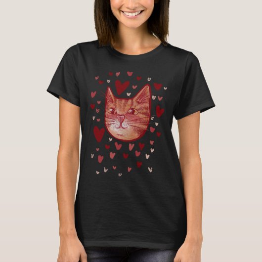 Cute orange kitty cat Love Valentine Tシャツ (正面)