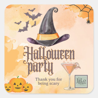 Cute Orange Office Halloween Party With Logo スクエアシール