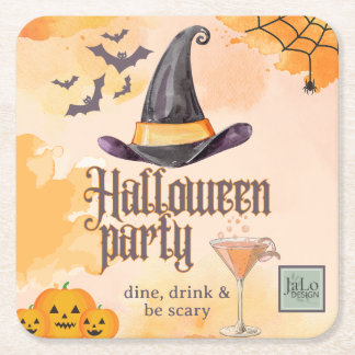 Cute Orange Office Halloween Party With Logo スクエアペーパーコースター