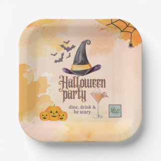 Cute Orange Office Halloween Party With Logo ペーパープレート