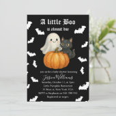 Cute Orange Pumpkin Cat Bats Halloween Baby Shower 招待状 (スタンド正面)