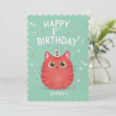 Cute Orange Tabby Cat 1st Birthday | Customizable  招待状 (スタンド正面)