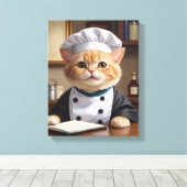 Cute Orange Tabby Cat Chef Cooking Illustration  キャンバスプリント (インサイチュ (ウッドフロア))