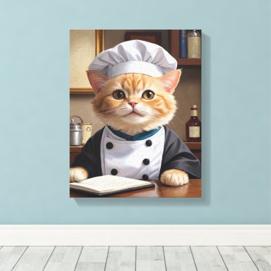 Cute Orange Tabby Cat Chef Cooking Illustration  キャンバスプリント (インサイチュ (ウッドフロア))