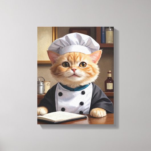 Cute Orange Tabby Cat Chef Cooking Illustration  キャンバスプリント (正面)